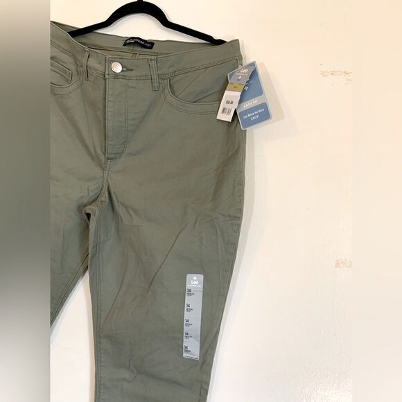 Lee Platinum Cropped Pants Palm Leaf Green Stretch Sz 14 NWT Gorgeous - Picture 2 of 6